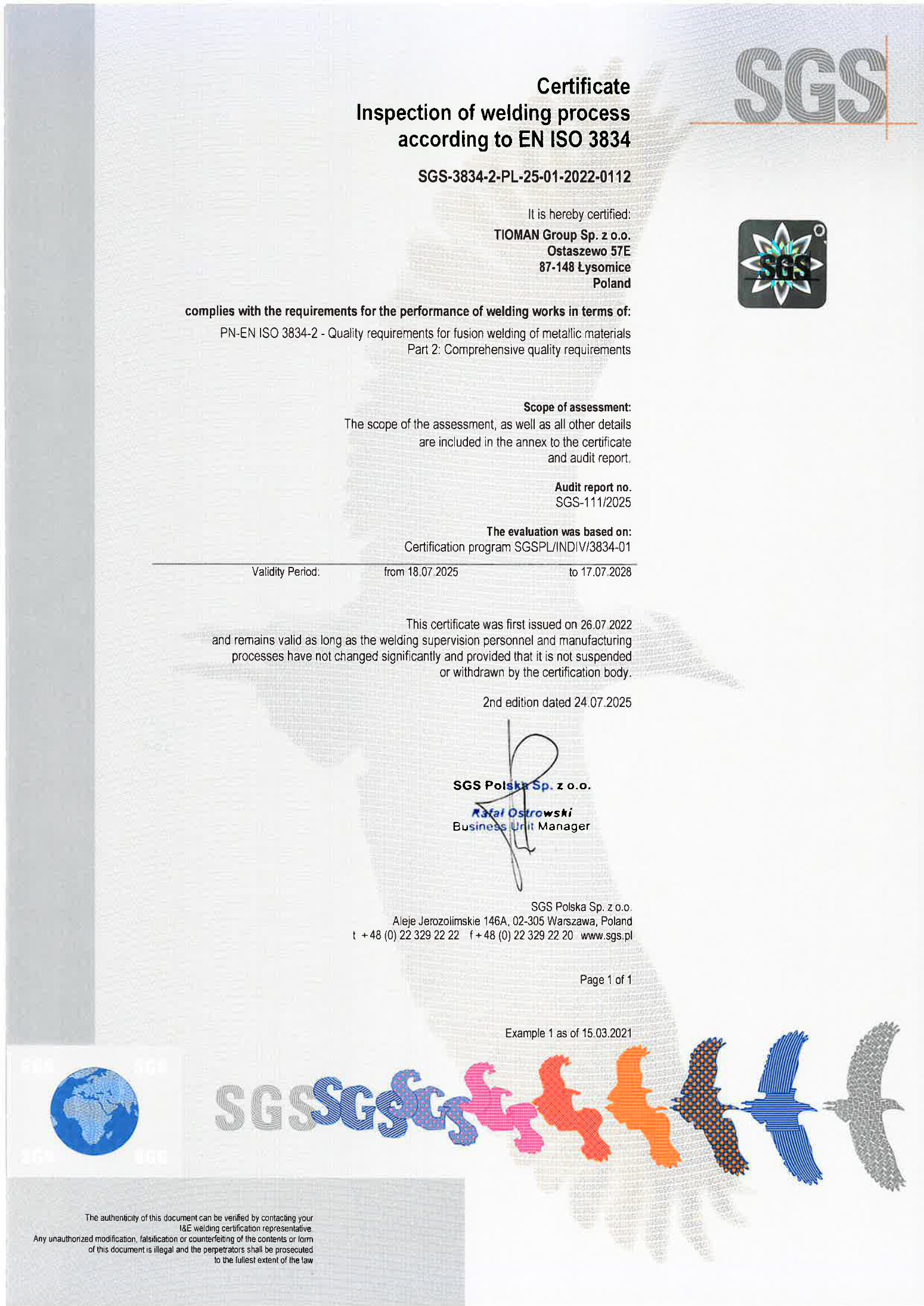 Certyfikat 1358 CPR 0129 Tioman PVMS EN