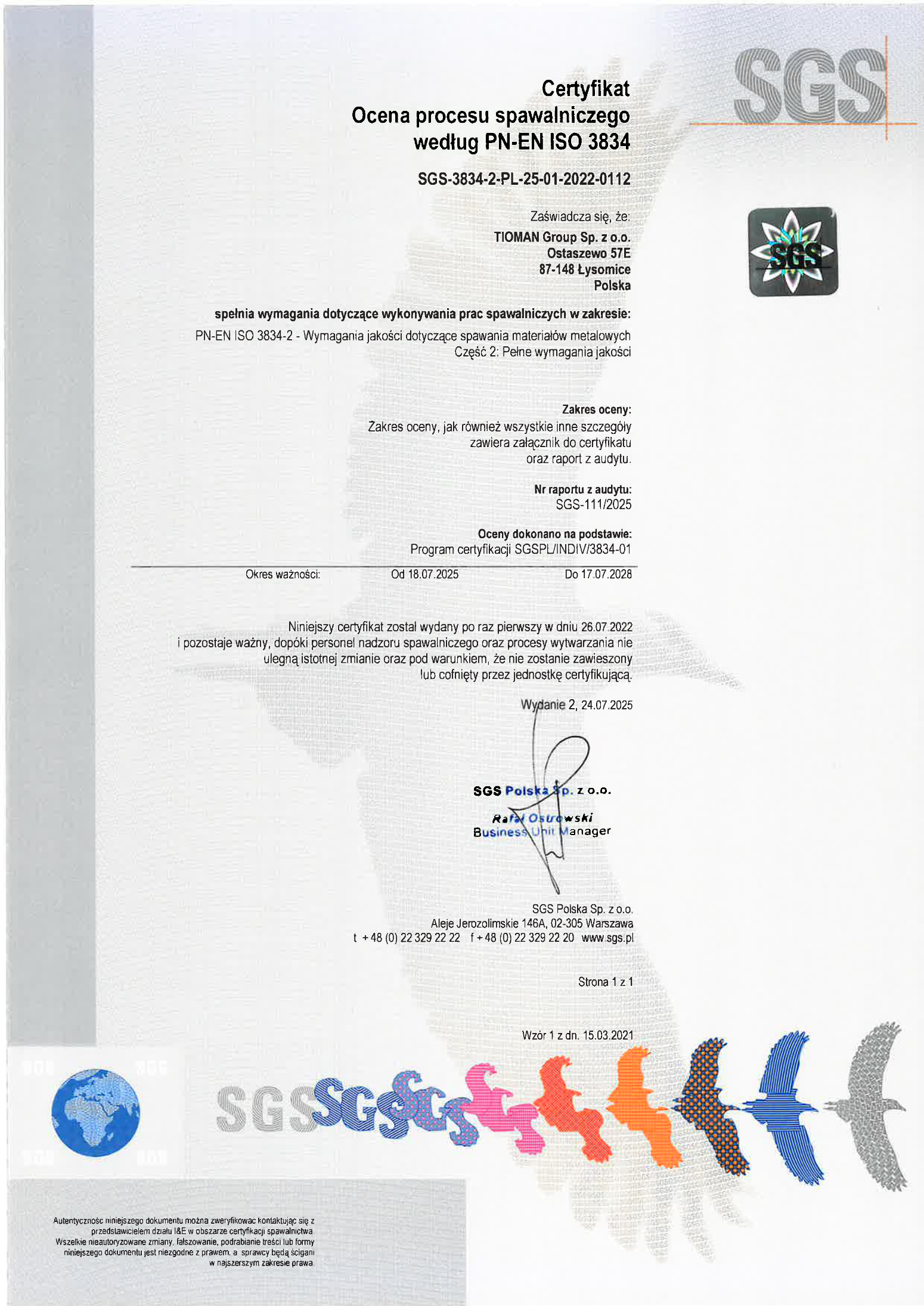 Certyfikat 1358 CPR 0129 Tioman PVMS EN